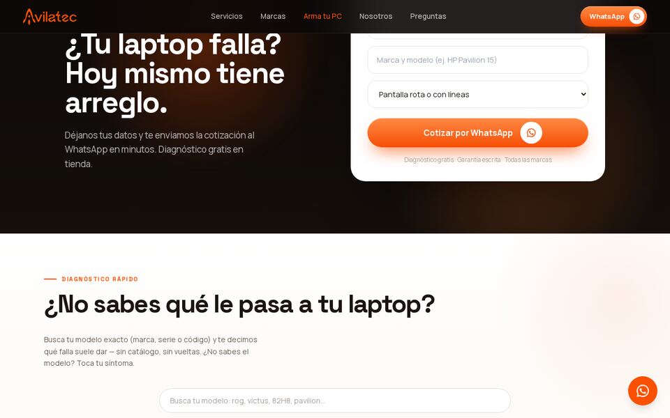 AvilaTec — reserva por WhatsApp